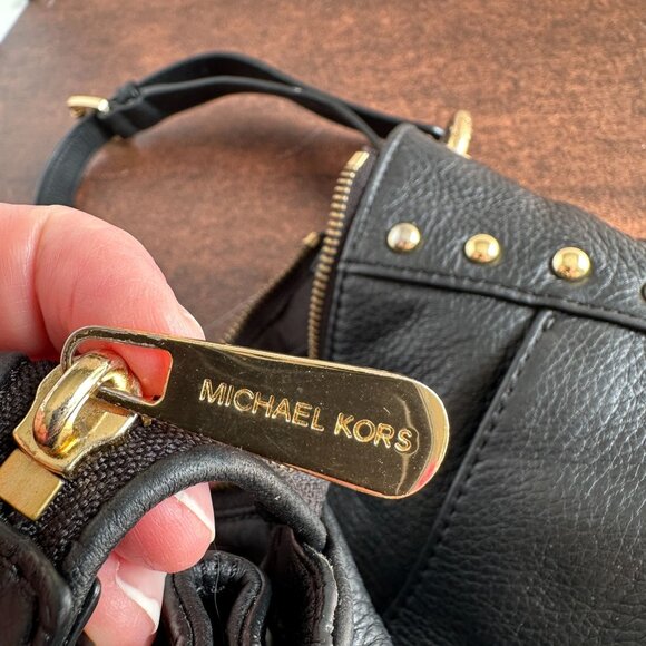 Michael Kors Black Pebbled Leather Studded Shoulder Bag 38H4YMDL2L Gold Hardware - Picture 5 of 15